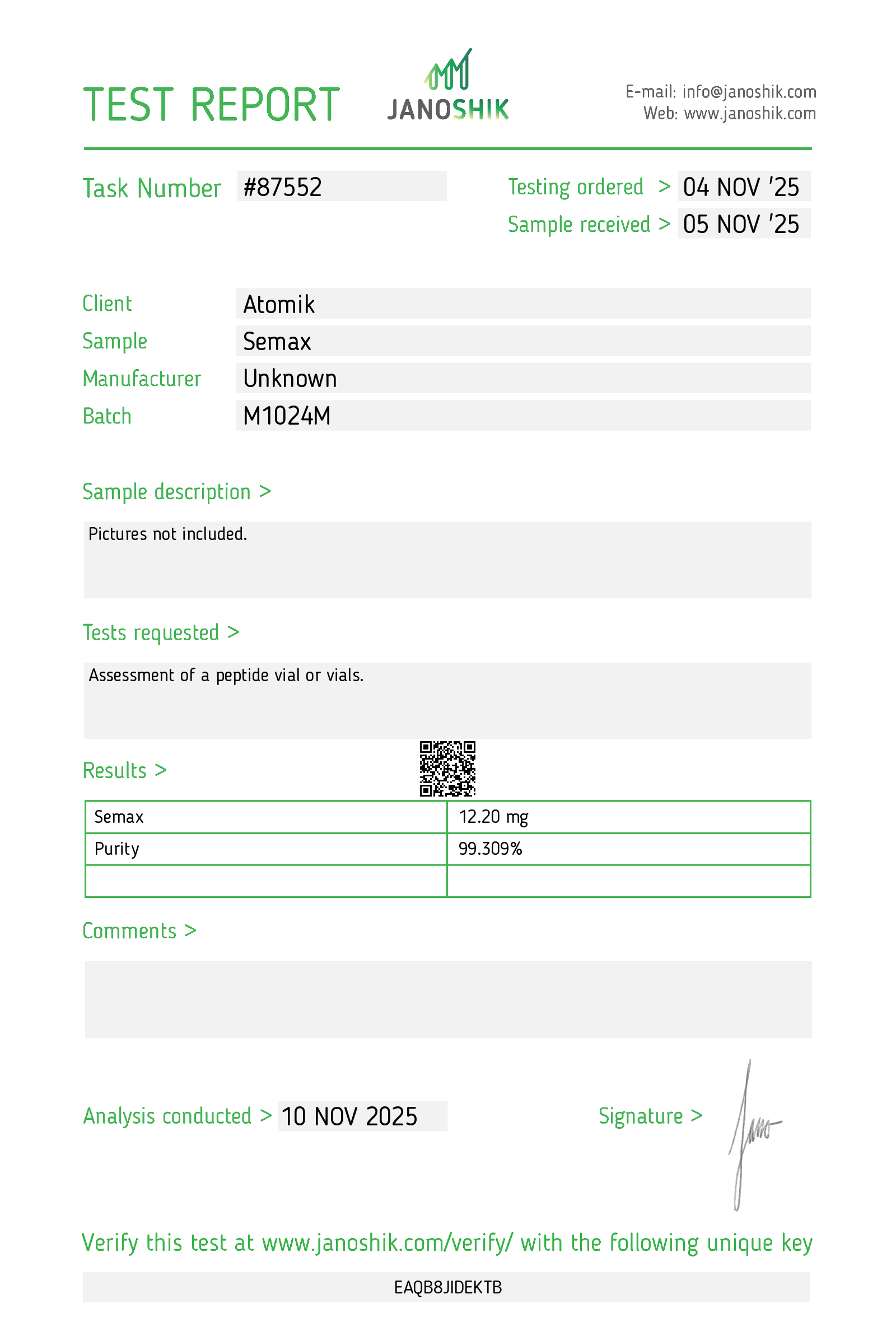 Semax – 10mg (Current batch tested at 12mg) Semax – 10mg (Current batch tested at 12mg)
